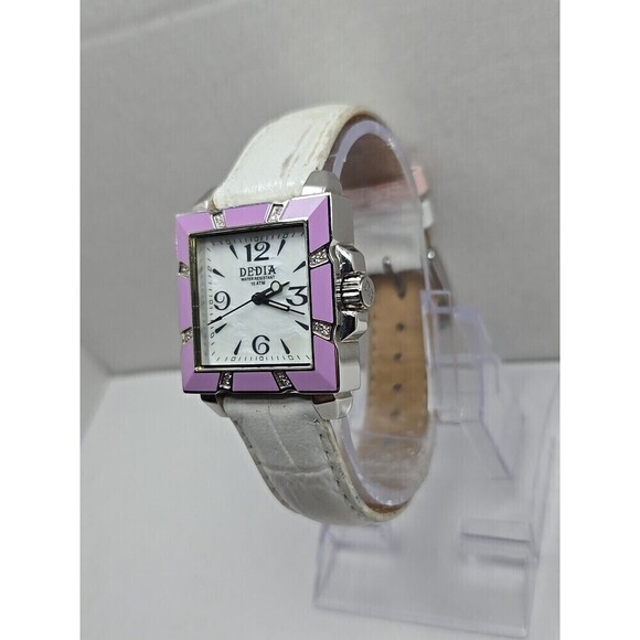 Dedia Lily LQ Diamond Accent Purple Enamel Square Swiss Quartz Watch New Battery main image 8